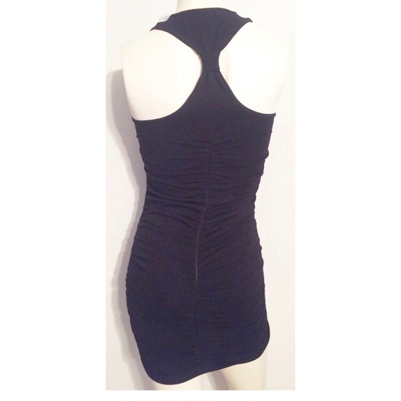 Lk New BEBE Black Bodycon Ruched Dress P/S - Picture 4 of 6